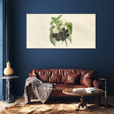 Black fruit on the branch Wall art on glass