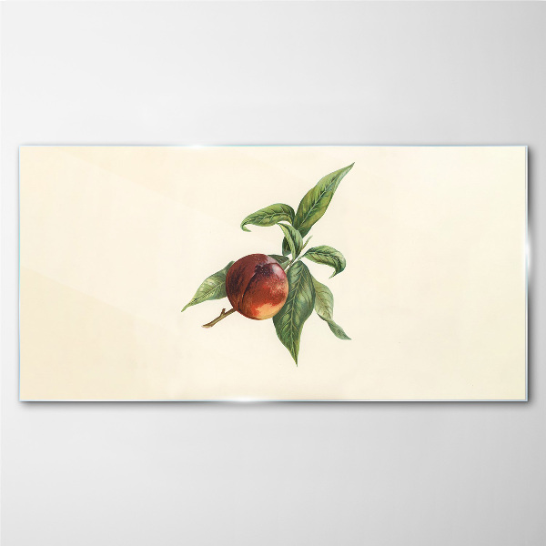 Apple on a background of leaves Glass art print