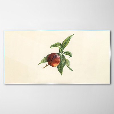 Apple on a background of leaves Glass art print