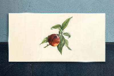 Apple on a background of leaves Glass art print