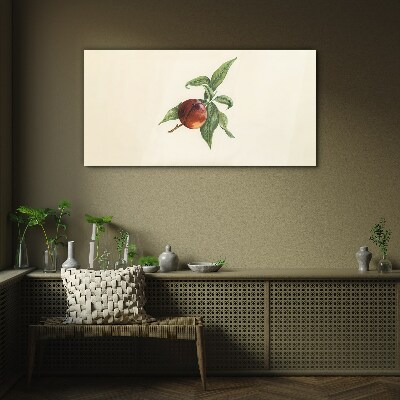 Apple on a background of leaves Glass art print