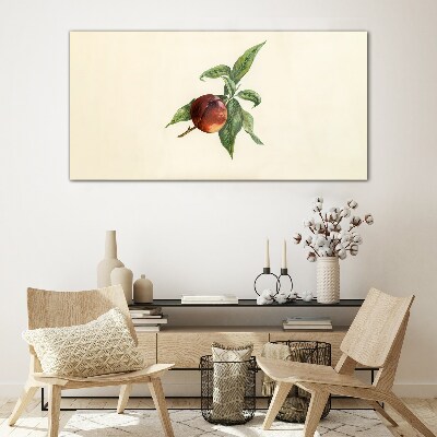 Apple on a background of leaves Glass art print