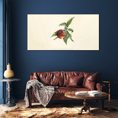 Apple on a background of leaves Glass art print