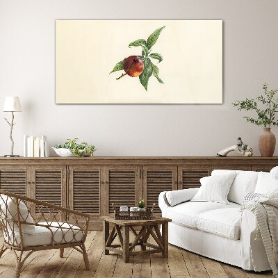 Apple on a background of leaves Glass art print