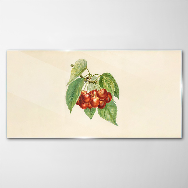 Red cherries on a pastel background Wall art on glass
