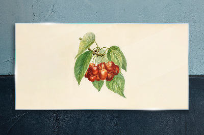 Red cherries on a pastel background Wall art on glass