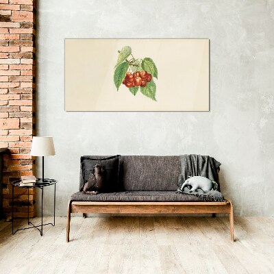 Red cherries on a pastel background Wall art on glass