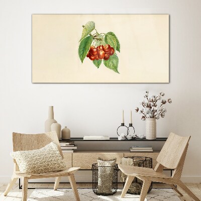 Red cherries on a pastel background Wall art on glass