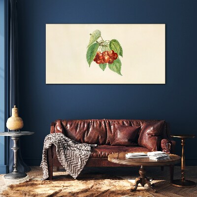 Red cherries on a pastel background Wall art on glass
