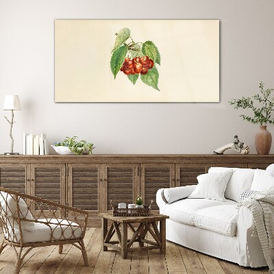 Red cherries on a pastel background Wall art on glass