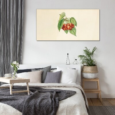 Red cherries on a pastel background Wall art on glass