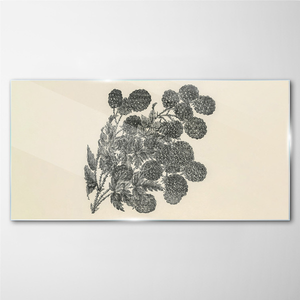 Floral pattern in black and white Wall art on glass