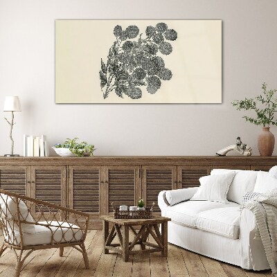 Floral pattern in black and white Wall art on glass