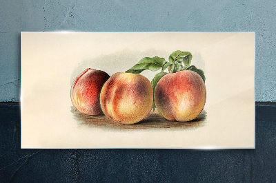 Fruit peach leaves Glass Print