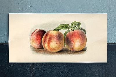 Three peaches on a white background Glass art print