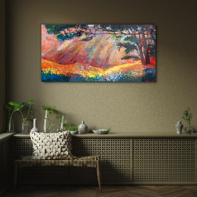 Golden rays in the summer landscape Glass art print