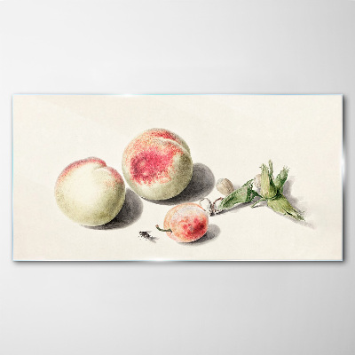 Juicy peaches on a light background Glass art print