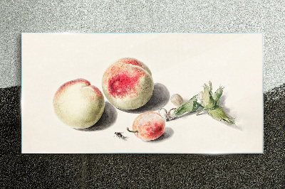 Juicy peaches on a light background Glass art print