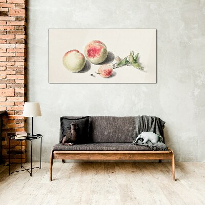 Juicy peaches on a light background Glass art print