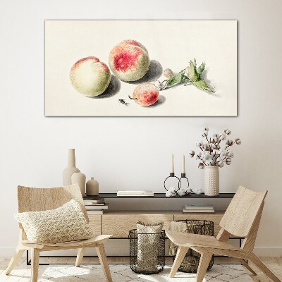 Juicy peaches on a light background Glass art print