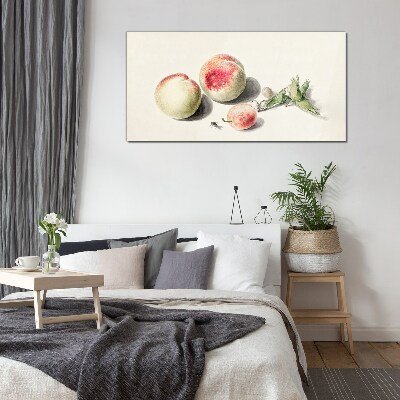 Juicy peaches on a light background Glass art print