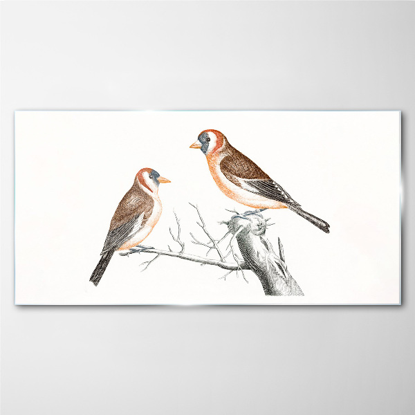 Two birds on a branch Glass art print