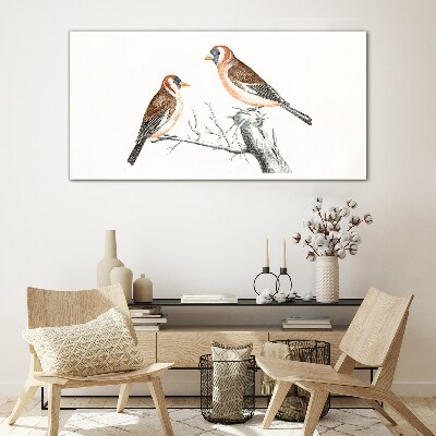 Two birds on a branch Glass art print