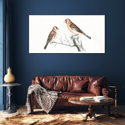 Two birds on a branch Glass art print