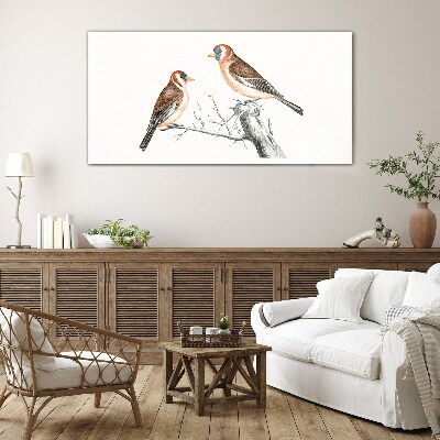 Two birds on a branch Glass art print