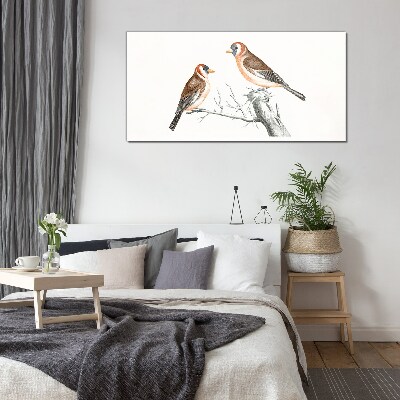 Two birds on a branch Glass art print