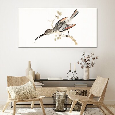 Drawing animal bird branch Glass Print