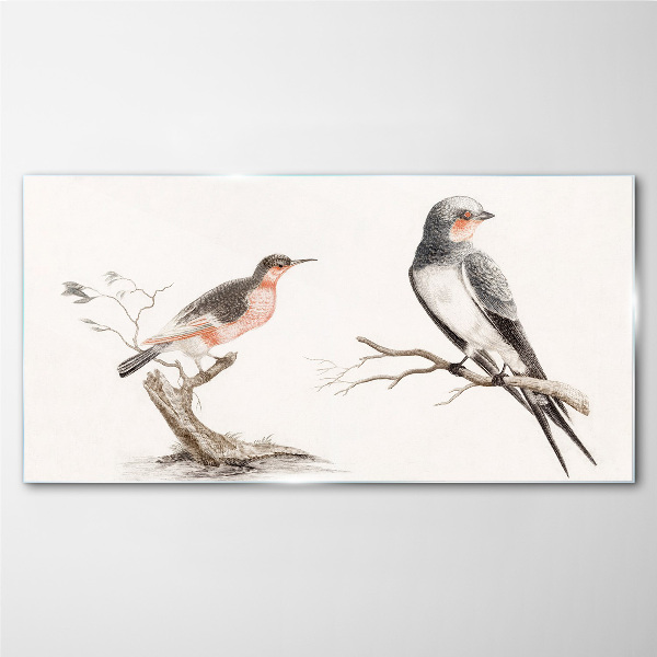 Birds on the branches Glass art print
