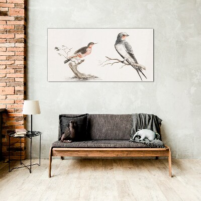 Birds on the branches Glass art print