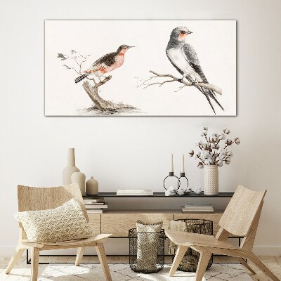 Birds on the branches Glass art print