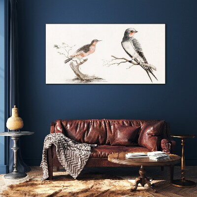 Birds on the branches Glass art print