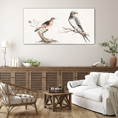 Birds on the branches Glass art print