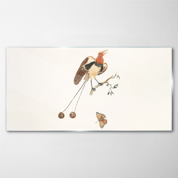 A bird on a branch with fruit Wall art on glass