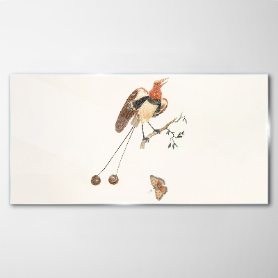 A bird on a branch with fruit Wall art on glass