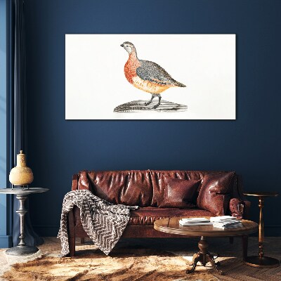 Happy bird on a white background Glass art print