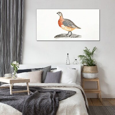Happy bird on a white background Glass art print