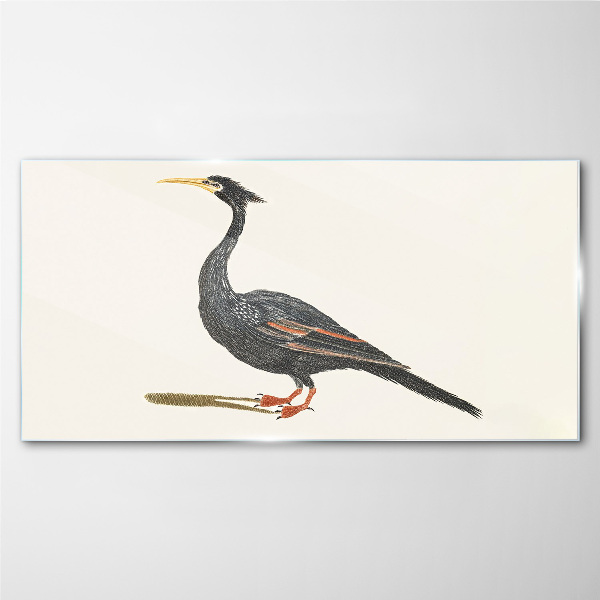Black bird on white background Glass art print