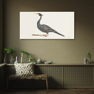 Black bird on white background Glass art print