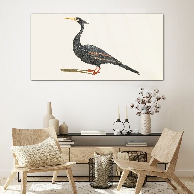 Black bird on white background Glass art print