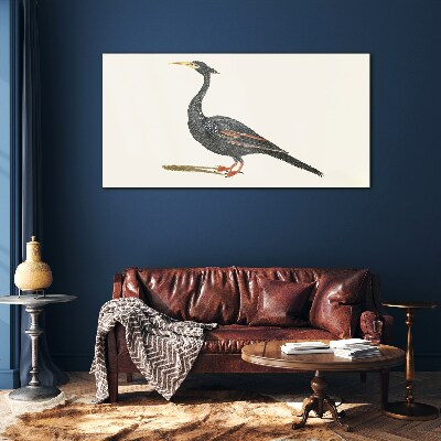 Black bird on white background Glass art print