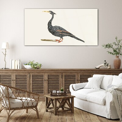 Black bird on white background Glass art print