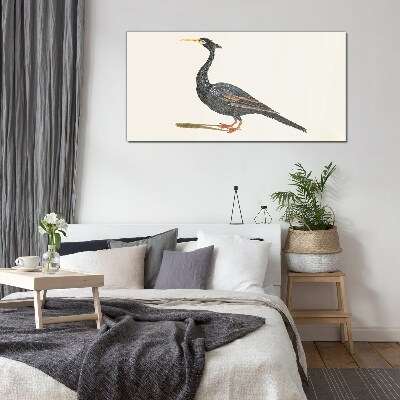 Black bird on white background Glass art print