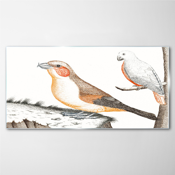 Bird duet on a branch Wall art on glass