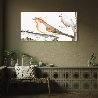Bird duet on a branch Wall art on glass