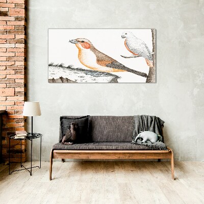 Bird duet on a branch Wall art on glass