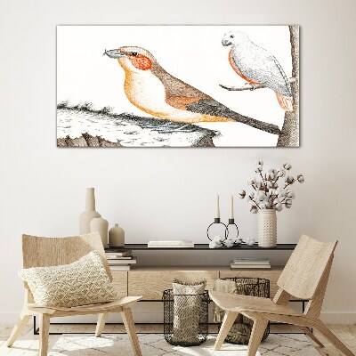 Bird duet on a branch Wall art on glass